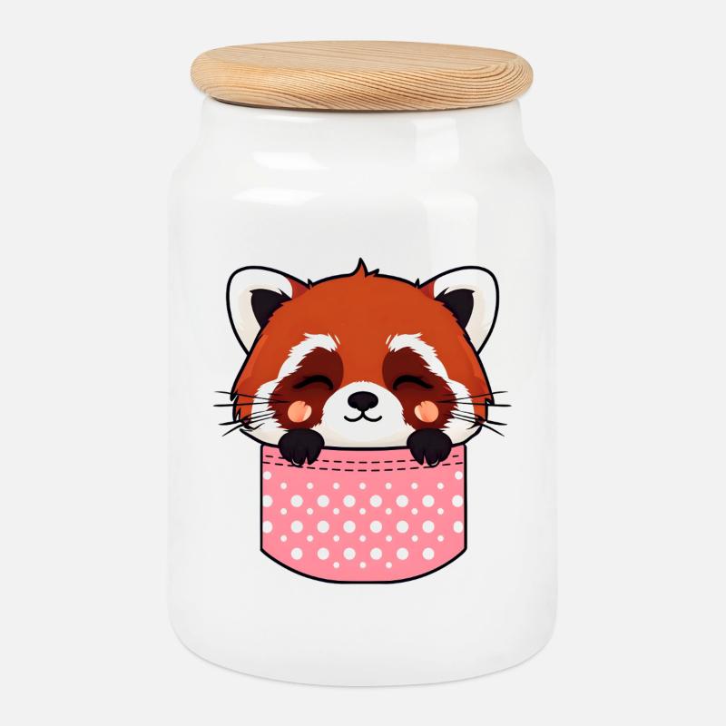 Kawaii Red Panda - Cookie Jar with Wooden Lid - white