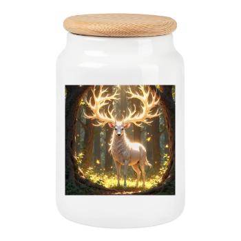 Animal Totem Cerf de Jour - Boîte à biscuits avec couvercle en bois - blanc - Devant
