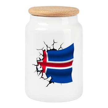 Drapeau de l’Islande - Islande - Drapeau Broken Design - Boîte à biscuits avec couvercle en bois - blanc - Devant