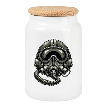 Casque de pilote vintage - Boîte à biscuits avec couvercle en bois - blanc - Devant