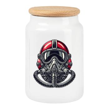 Conception du casque de pilote - Boîte à biscuits avec couvercle en bois - blanc - Devant