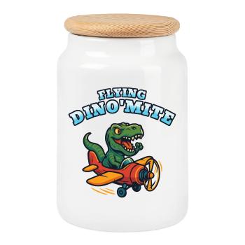 Flying Dino'Mite Plane - Cookie Jar with Wooden Lid - white - Front