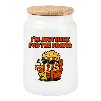 Popcorn Diva Drama - Boîte à biscuits avec couvercle en bois - blanc - Devant