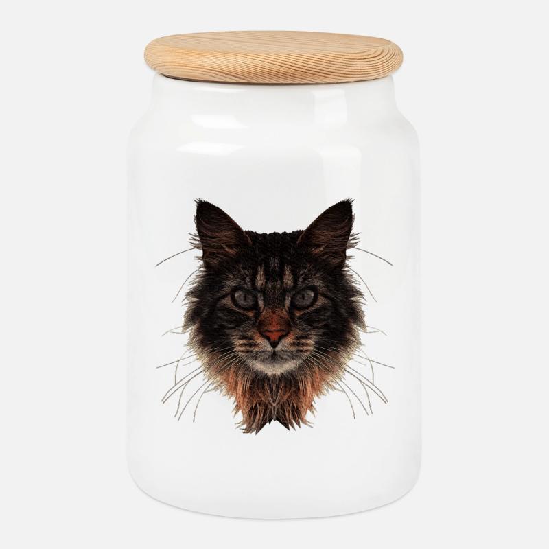Maine-Coon Gesicht, langhaarig, Katzen design - Keksdose mit Holzdeckel - Weiß