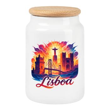 Lisbonne Lisboa Capitale Portugal Cadeau - Boîte à biscuits avec couvercle en bois - blanc - Devant