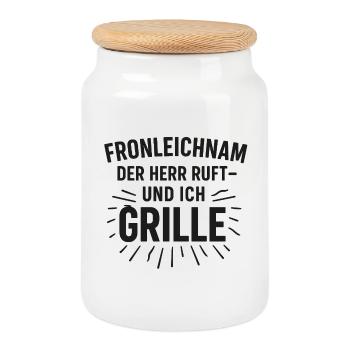 Corpus Christi Grill Saying - Cookie Jar with Wooden Lid - white - Front