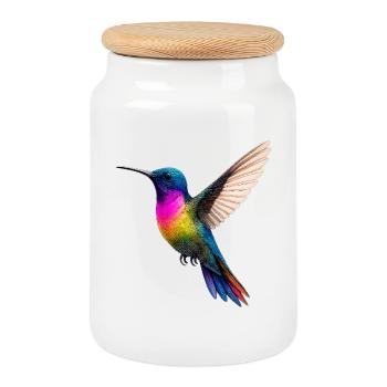 Conception vibrante de colibri arc-en-ciel - Boîte à biscuits avec couvercle en bois - blanc - Devant