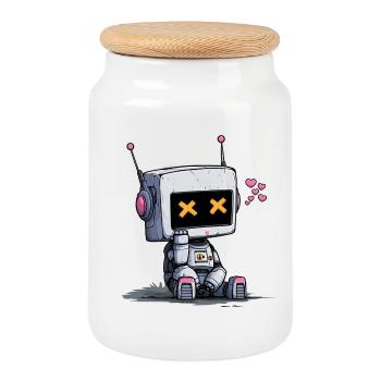 Robot amoureux - Boîte à biscuits avec couvercle en bois - blanc - Devant