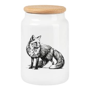 Renard – Garde forestier - Boîte à biscuits avec couvercle en bois - blanc - Devant