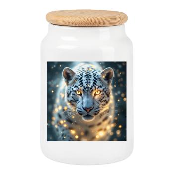 Power Animal White Leopard - Cookie Jar with Wooden Lid - white - Front