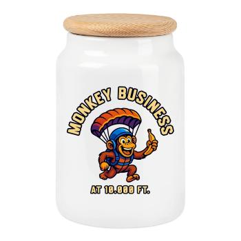 Monkey parachutist at 10,000 ft - Cookie Jar with Wooden Lid - white - Front