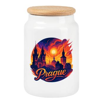 Prague Capitale République tchèque Silhouette Cadeau - Boîte à biscuits avec couvercle en bois - blanc - Devant