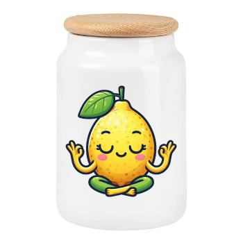Drôle Citron Yoga Méditation Relaxation Chill - Boîte à biscuits avec couvercle en bois - blanc - Devant