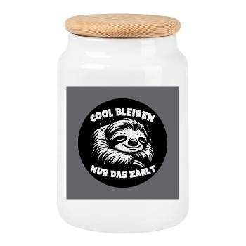 Faultier - immer cool bleiben - immer mit der Ruhe - Keksdose mit Holzdeckel - Weiß - Vorne