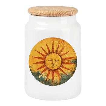 Sun - Cookie Jar with Wooden Lid - white - Front