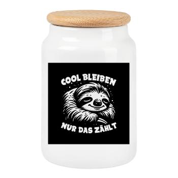 Faultier - immer cool bleiben - immer mit der Ruhe - Keksdose mit Holzdeckel - Weiß - Vorne
