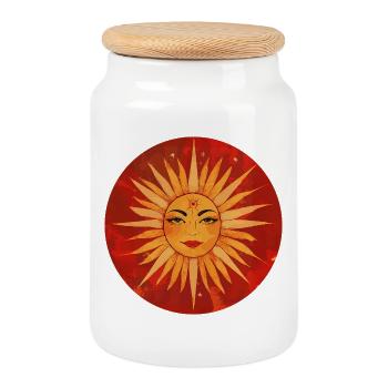 Sun - Cookie Jar with Wooden Lid - white - Front