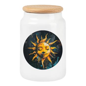 Sun - Cookie Jar with Wooden Lid - white - Front