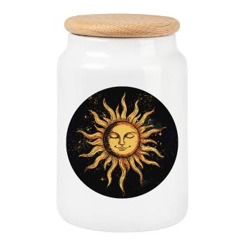 Sun - Cookie Jar with Wooden Lid - white - Front