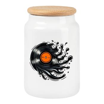 Vinyl Splash – Retro Music Style - Cookie Jar with Wooden Lid - white - Front