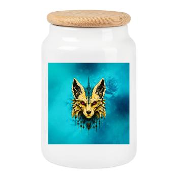 The mystical fox head, noble and mysterious. - Cookie Jar with Wooden Lid - white - Front