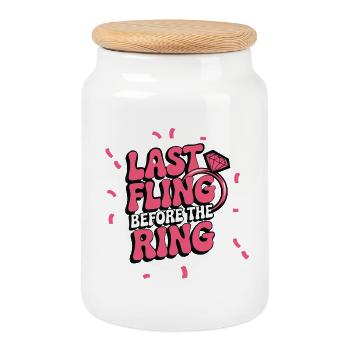 Last fling before the Ring! Customizable - Cookie Jar with Wooden Lid - white - Front