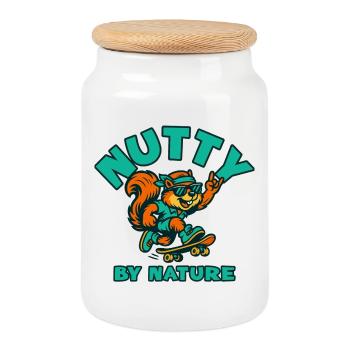 Nutty by Nature Eichhörnchen-Schlittschuh - Keksdose mit Holzdeckel - Weiß - Vorne