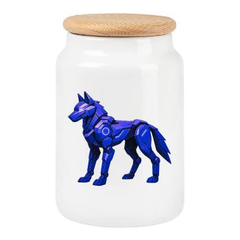 Futuristische digitale Wolf Illustration - Keksdose mit Holzdeckel - Weiß - Vorne