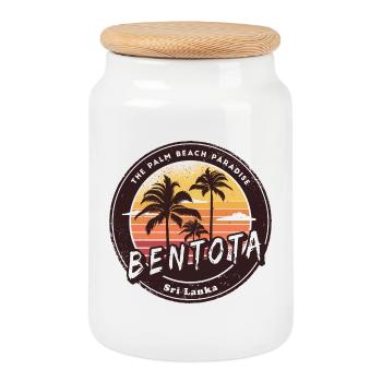 Bentota Beach Sri Lanka Palmen Design - Keksdose mit Holzdeckel - Weiß - Vorne