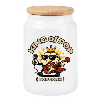 König von Popcorn Rock - Keksdose mit Holzdeckel - Weiß - Vorne