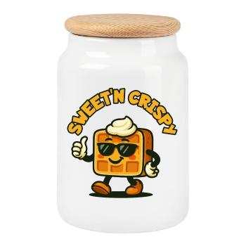 Sweet'n Crisp Waffle Mascot - Cookie Jar with Wooden Lid - white - Front