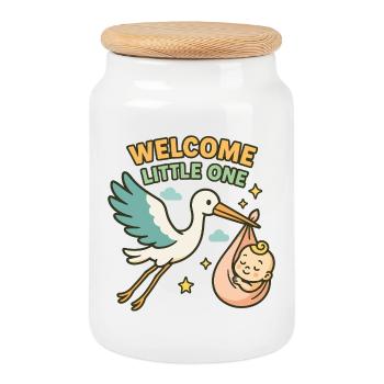 Bénédiction de bébé cigogne - La cigogne apporte bébé - Boîte à biscuits avec couvercle en bois - blanc - Devant
