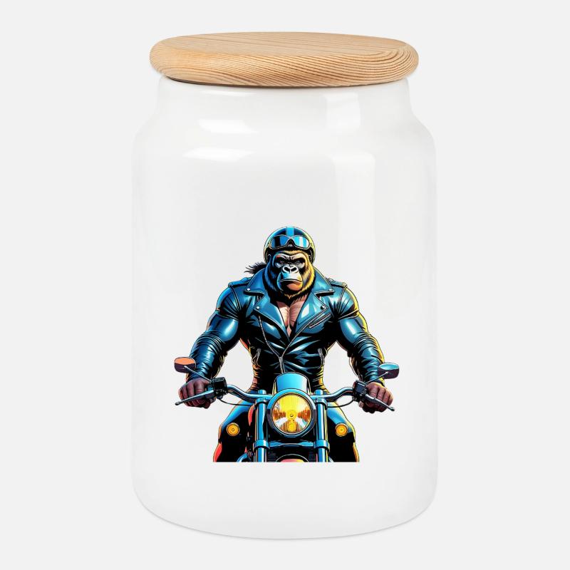 Urbane Gorilla Rider Illustration - Keksdose mit Holzdeckel - Weiß