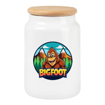BigFoot Cartoon Wilderness Logo - Cookie Jar with Wooden Lid - white - Front