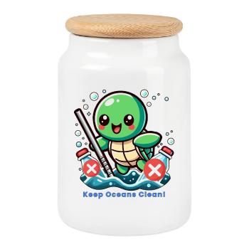 Keep Oceans Clean - Cookie Jar with Wooden Lid - white - Front