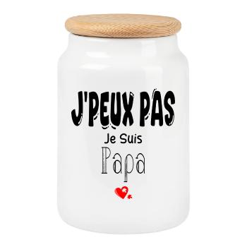 J'Peux Pas Je suis Papa - Boîte à biscuits avec couvercle en bois - blanc - Devant