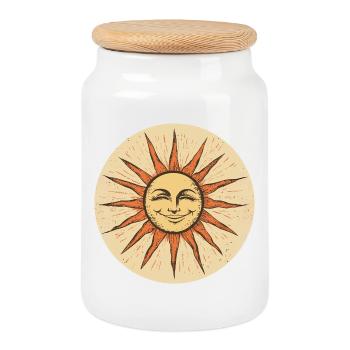 Sun - Cookie Jar with Wooden Lid - white - Front