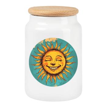 Sun - Cookie Jar with Wooden Lid - white - Front
