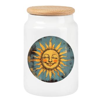 Sun - Cookie Jar with Wooden Lid - white - Front