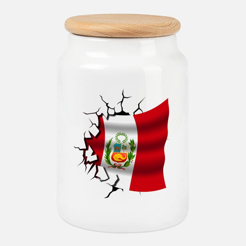 Flag of Peru - Peru - Flag Broken Design - Cookie Jar with Wooden Lid - white