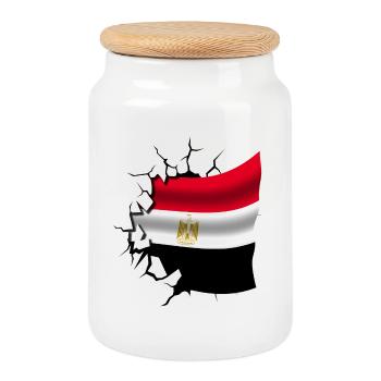 Flag of Egypt - Egypt - Flag Broken Design - Cookie Jar with Wooden Lid - white - Front