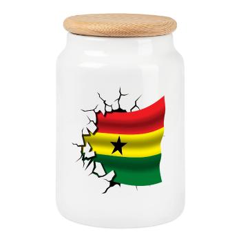 Flagge von Ghana - Ghana - Flagge Broken Design - Keksdose mit Holzdeckel - Weiß - Vorne