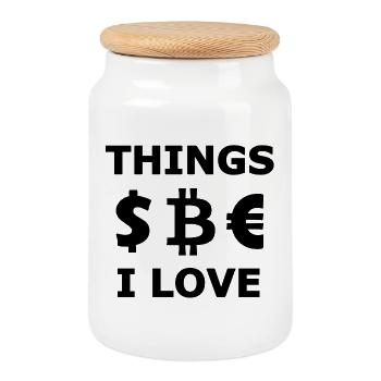 Conception du symbole Bitcoin sur fond sombre - Boîte à biscuits avec couvercle en bois - blanc - Devant