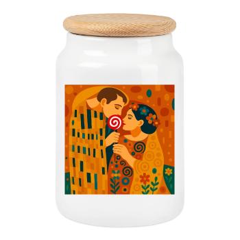 Le baisé (sucré) - Boîte à biscuits avec couvercle en bois - blanc - Devant