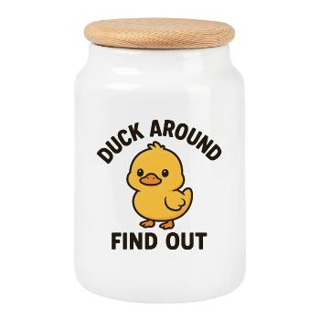 « Canard et découvre » - Canard mème drôle - Boîte à biscuits avec couvercle en bois - blanc - Devant