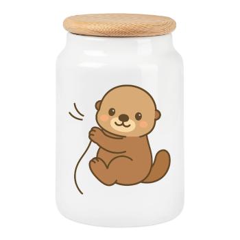 Snuggled Sea Otter - Cookie Jar with Wooden Lid - white - Front