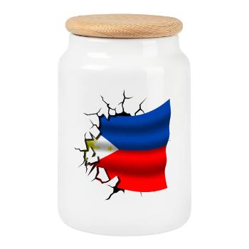 Philippine - Flagge gebrochen - Keksdose mit Holzdeckel - Weiß - Vorne