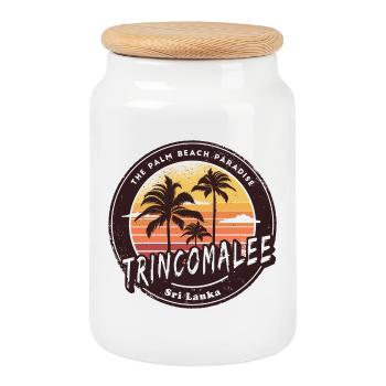 Trincomalee Sri Lanka Vintage Design - Keksdose mit Holzdeckel - Weiß - Vorne