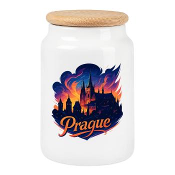 Prague Capitale République tchèque Silhouette Cadeau - Boîte à biscuits avec couvercle en bois - blanc - Devant