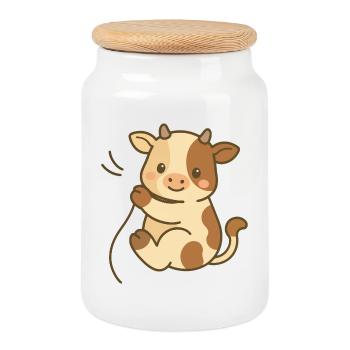 Breloque veau câlin - Boîte à biscuits avec couvercle en bois - blanc - Devant